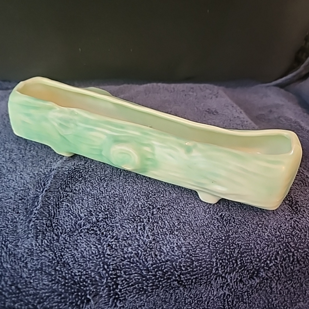 Vintage Ceramic Green Log Planter Succulents Plants Violets Fairy Garden Stamped